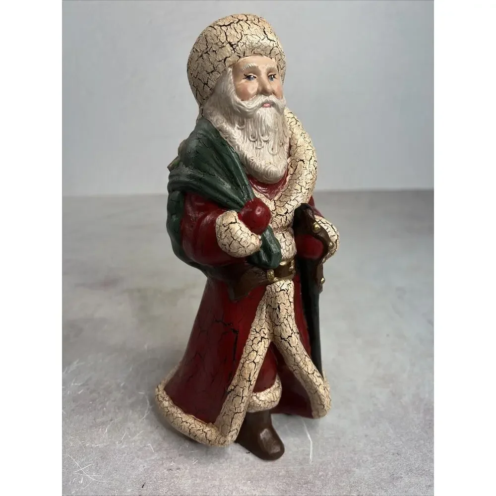 Vintage Old World Santa With Staff‎ And Toy bag Figurine Handmade Ceramic